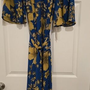 Floral Teal and Yellow Kimono Dress